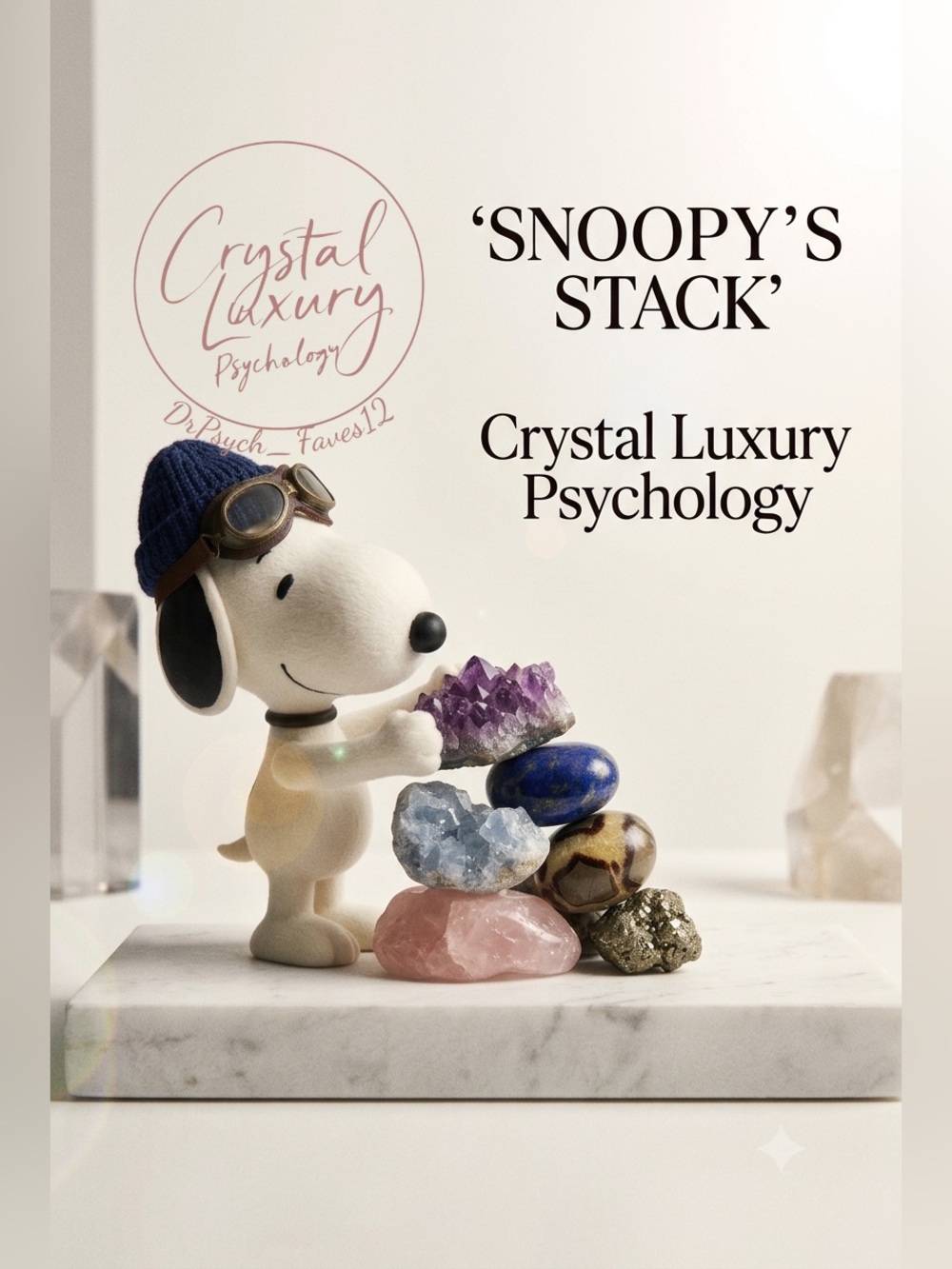 Snoopy Ultimate Stack! Amethyst, Charoite, Crystal Marbles & Coconut shell